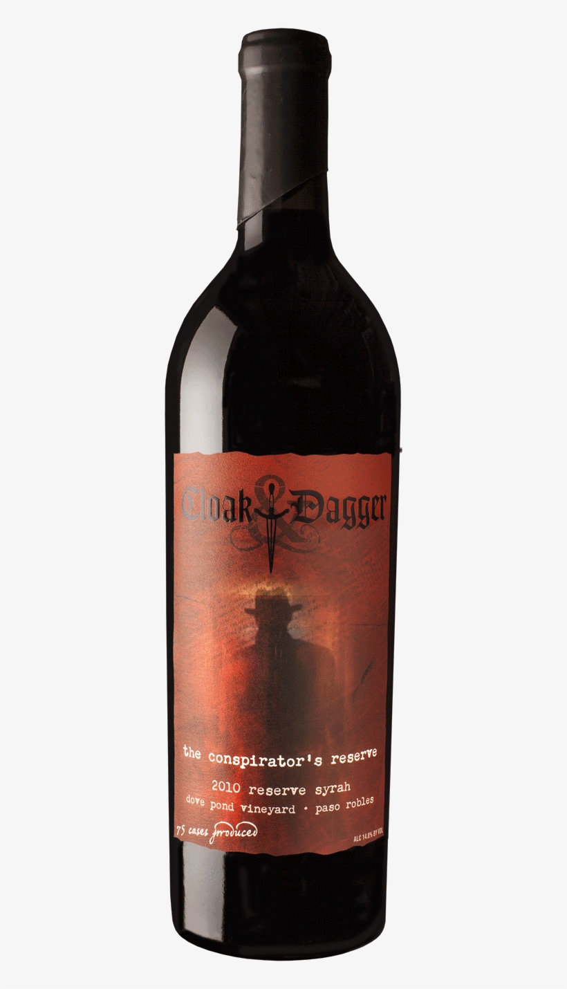 Bottle Of Cloak & Dagger 2010 Syrah The Conspirator's - Glass Bottle, transparent png download