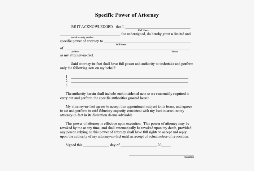 Power Of Attorney Form Ohio Transparent Background - Specific Power Of Attorney, transparent png download