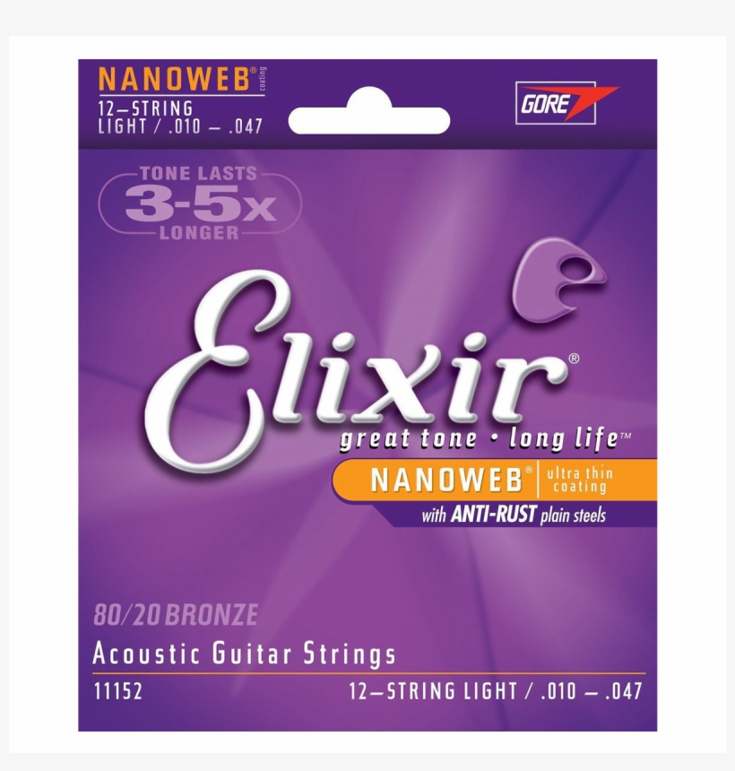 Elixir 11152 Nanoweb Coated 12 String 80/20 Acoustic - Elixir Strings, transparent png download