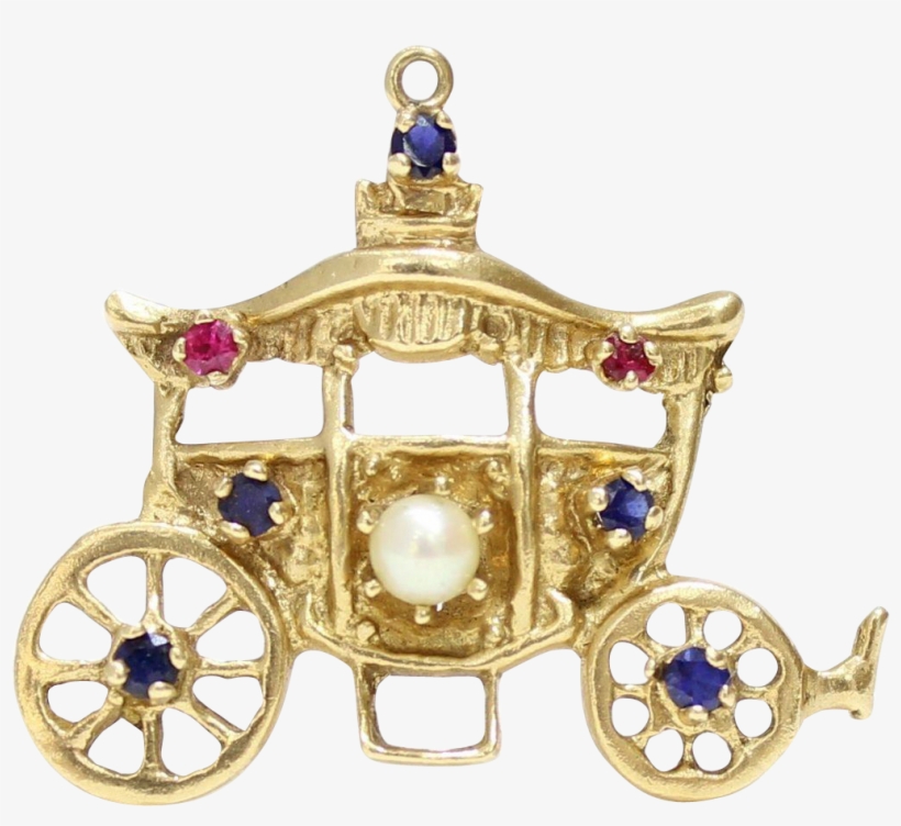 Vintage Cinderella Carriage 14k Gold Charm With Pearl, - Transparent Princess Carriage Png, transparent png download