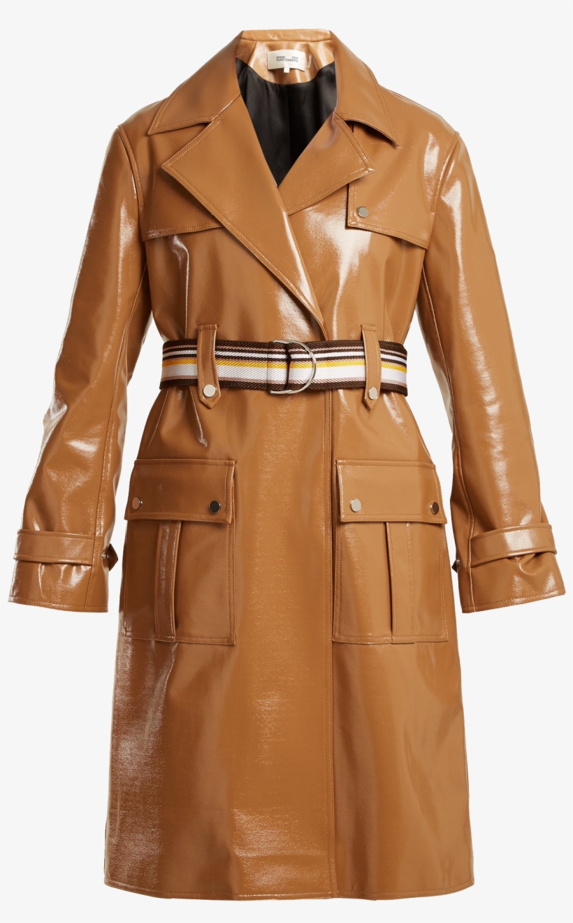 Diane Von Furstenberg Contrast-belt Vinyl Trench Coat - Diane Von Furstenberg Contrast Belt Vinyl Trench Coat, transparent png download
