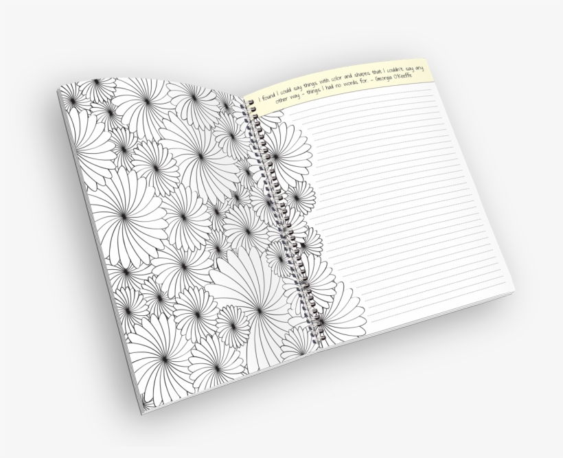 Open Spiral-bound Coloring Journal With A Flower Outline - Line Art, transparent png download