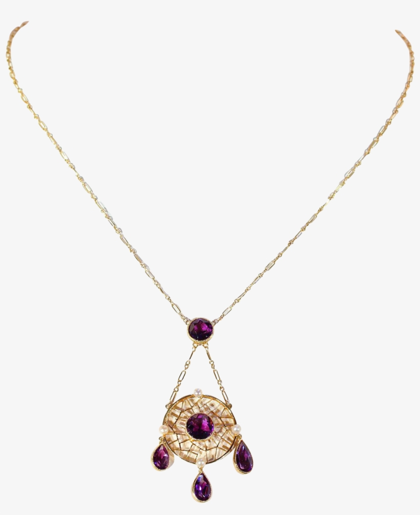 Antique Edwardian Amethyst Pearl Necklace - Diamond Gold Ruby Necklace, transparent png download