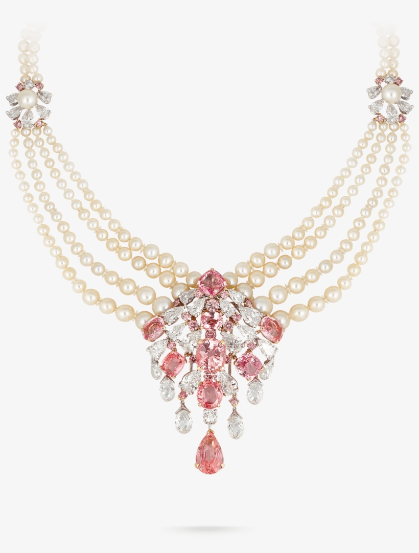 Padparadscha Sapphire And Pearl Necklace - Padparadscha Sapphire Ring High Jewelry, transparent png download