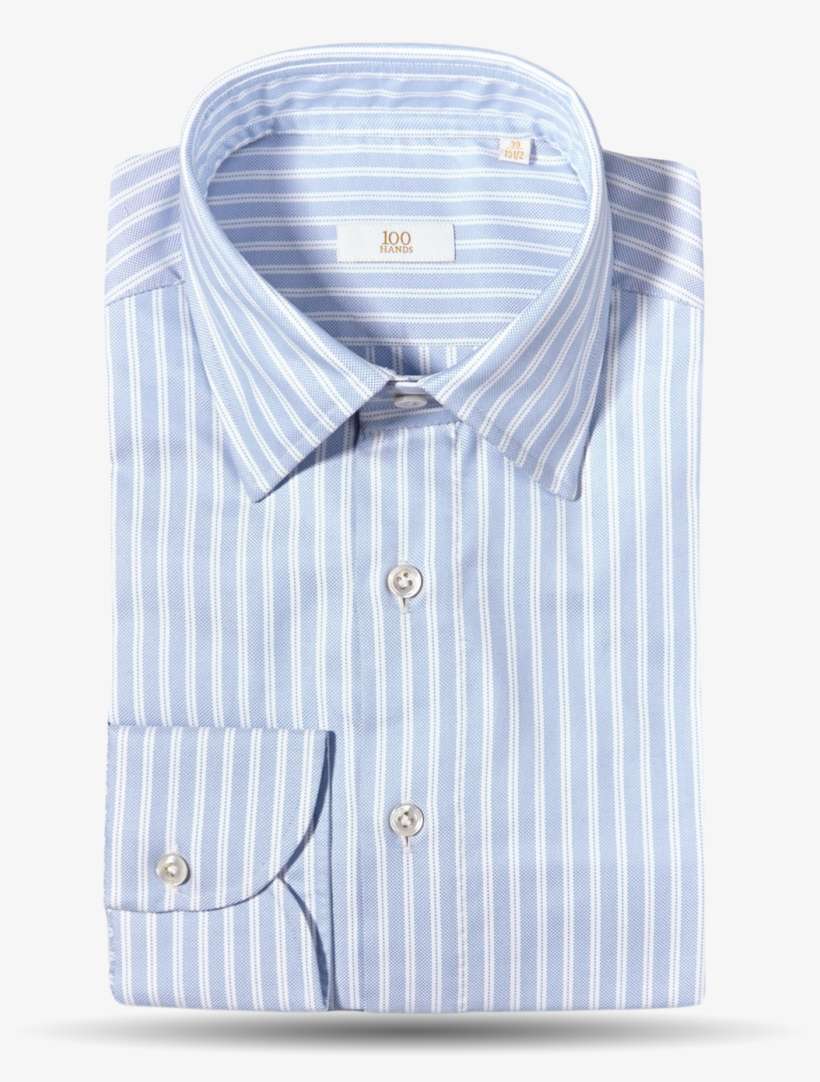 Light Blue Dobby Stripe Cotton Gold Line Handmade Shirt - Button, transparent png download