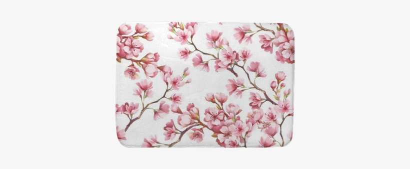 Seamless Pattern With Cherry Blossoms - Cherry Blossom Watercolor, transparent png download