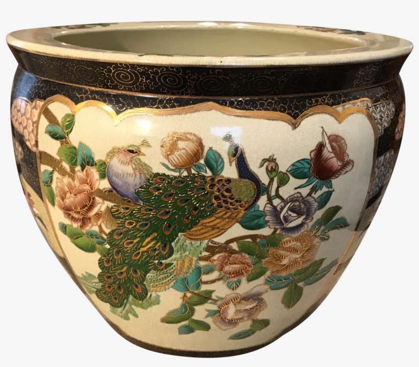 Chinese Fish Bowl Peacock Porcelain Planter - Porcelain, transparent png download