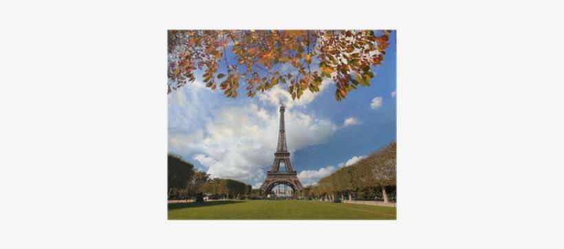 Eiffel Tower With Autumn Leaves In Paris, France Poster - Eiffel Tower, transparent png download