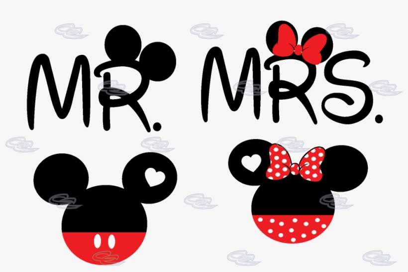 Mickey Minnie Mouse Head Bow Polka Dot Mr Mrs With - Mickey And Minnie Mouse Heads, transparent png download