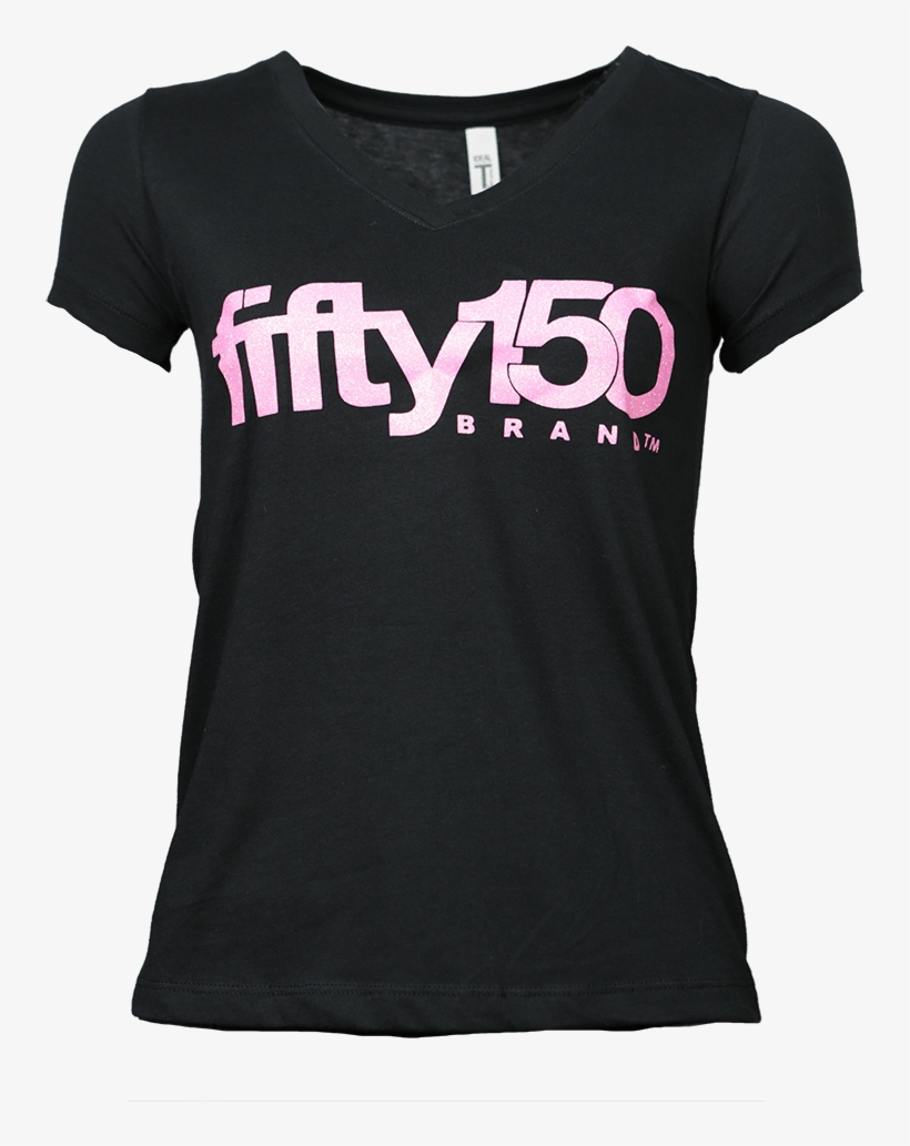 Black Deep V-neck Tee Hot Pink Glitter Logo - Annie Uut De Bochte, transparent png download