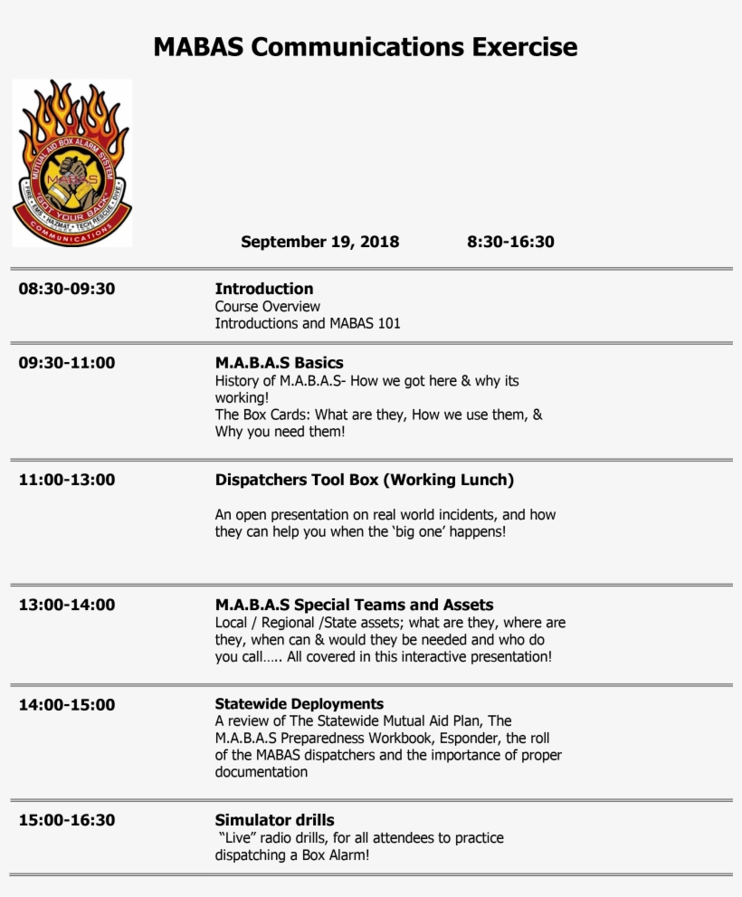 Lake Carroll 2018 Exercise Agenda - Mabas, transparent png download