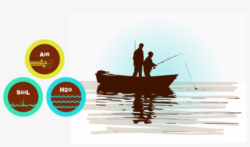 Man And Son Fishing On Contaminated Water - Skiff, transparent png download