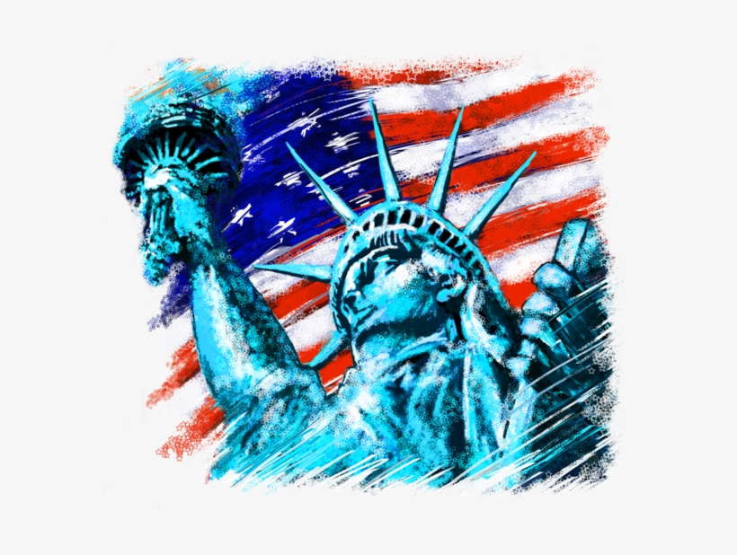 Statue Of Liberty With Flag T-shirt, Ap80010 - Graphic Designs On Statue Of Liberty, transparent png download