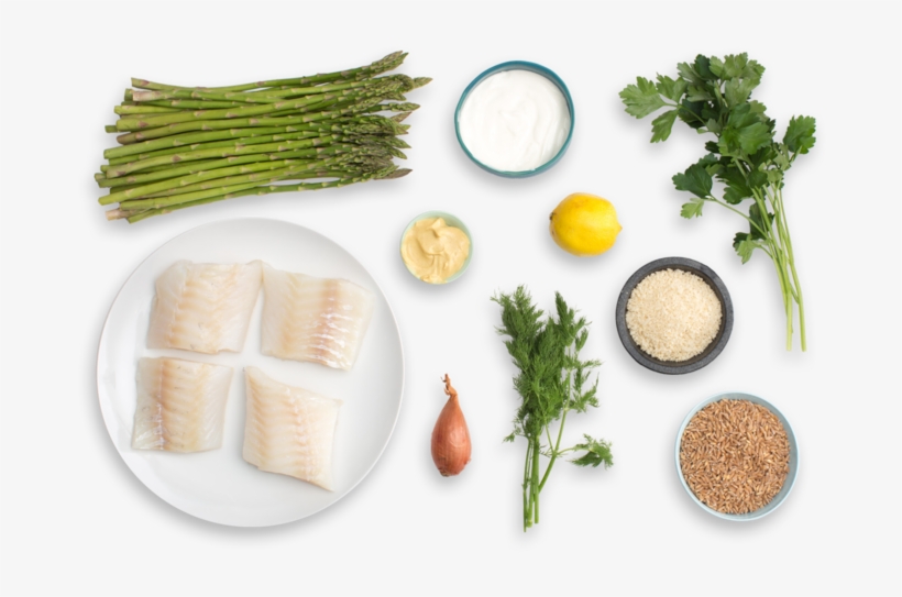 Panko-crusted Cod With Roasted Asparagus & Creamy Farro - Coriander, transparent png download