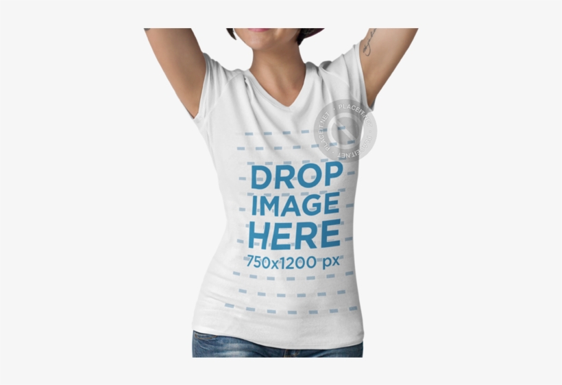 Cropped Face Woman Wearing A V Neck T Shirt Mockup - Girl, transparent png download