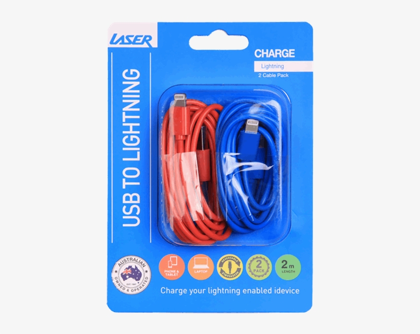 Laser Lightning Cable 2 Pack - Usb Cable, transparent png download