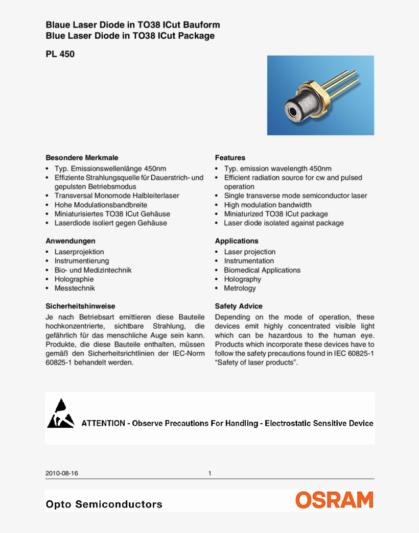 450nm Laser Diode - Application Of Laser Diode, transparent png download