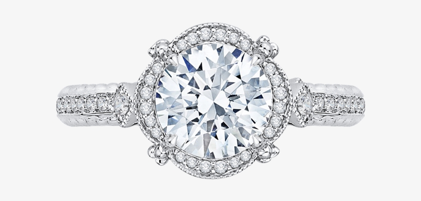 Carizza 18k White Gold Carizza Semi Mount Engagement - Round Engagement Ring Surrounded By Diamonds, transparent png download