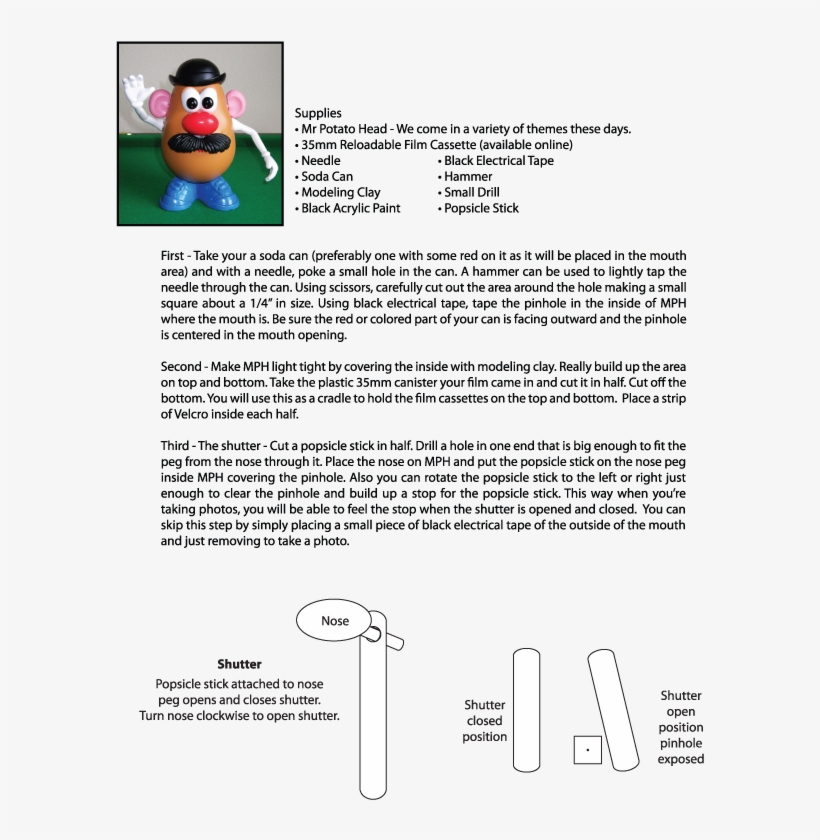 How To Make A Mr Potato Head Pinhole Camera - Camera, transparent png download
