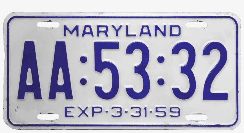Maryland License Plate, 1958 1959 - Number, transparent png download