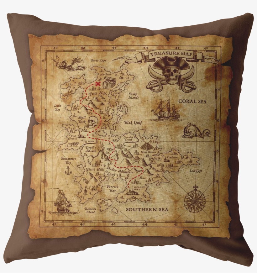 Treasure Map Pillow - Pirate Treasure Map Backdrop, transparent png download
