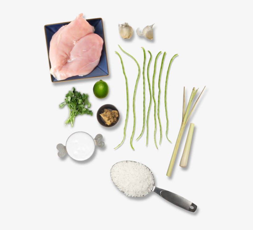 Green Curry Chicken With Jasmine Rice And Long Beans - Dish, transparent png download