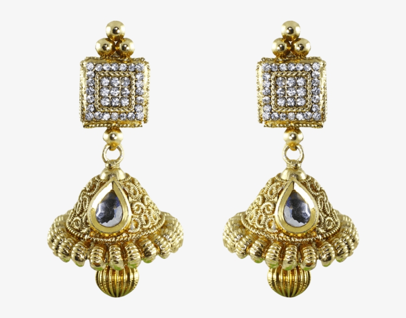 Womens Gold Plated Jadau Necklace Set - Earrings, transparent png download
