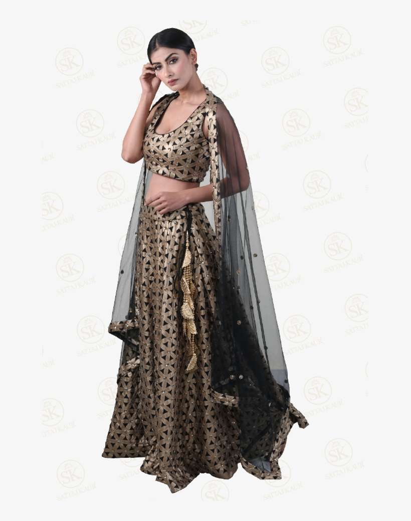 Fearless Black And Gold Patterned Lehenga Choli - Photo Shoot, transparent png download