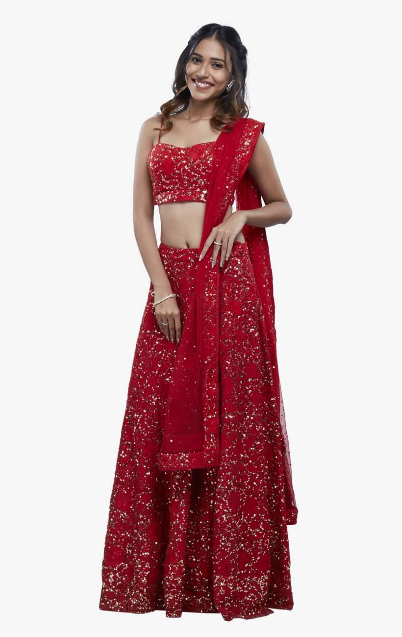 Red Sequins Embroidered Lehenga Set By Dimple Nahar - Photo Shoot, transparent png download