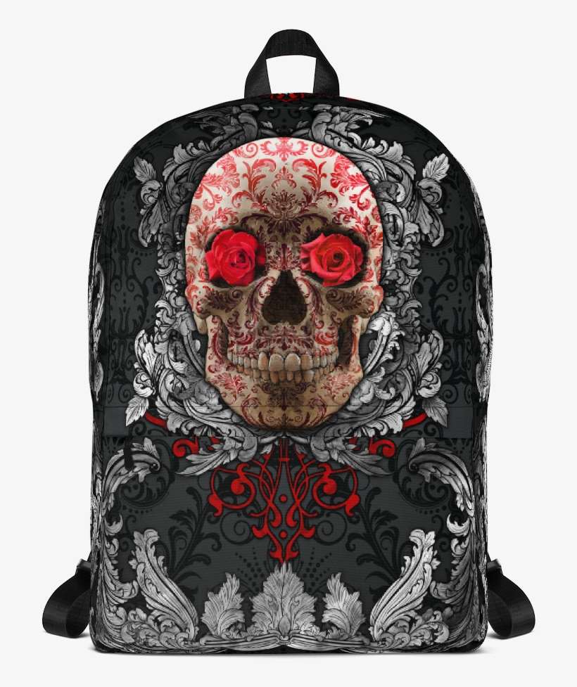 Glam Silver Red Skull Backpack - Backpack, transparent png download