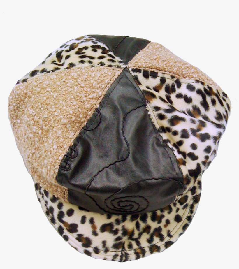 Furry Leopard Print Cap, Boucle And Black Leatherette - Baseball Cap, transparent png download