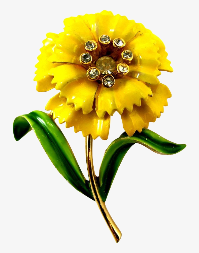 Crown Trifari Yellow Enamel Carnation Flower Pin Advertisement - Yellow, transparent png download