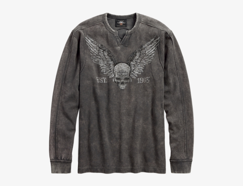 Men's Winged Skull Waffle Knit Shirt - Shirt, transparent png download