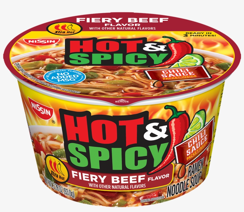 Nissin Bowl Noodles Hot And Spicy Fiery Beef Flavor - Bowl Noodles Hot And Spicy, transparent png download