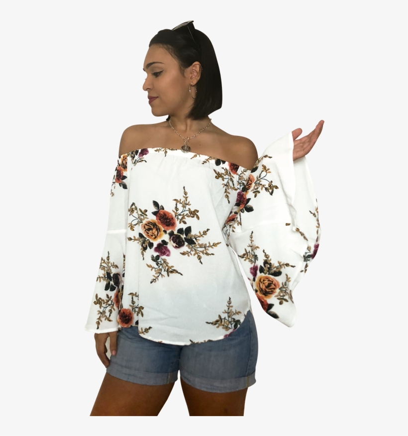 Sexy Summer White Print Blouse - Girl, transparent png download