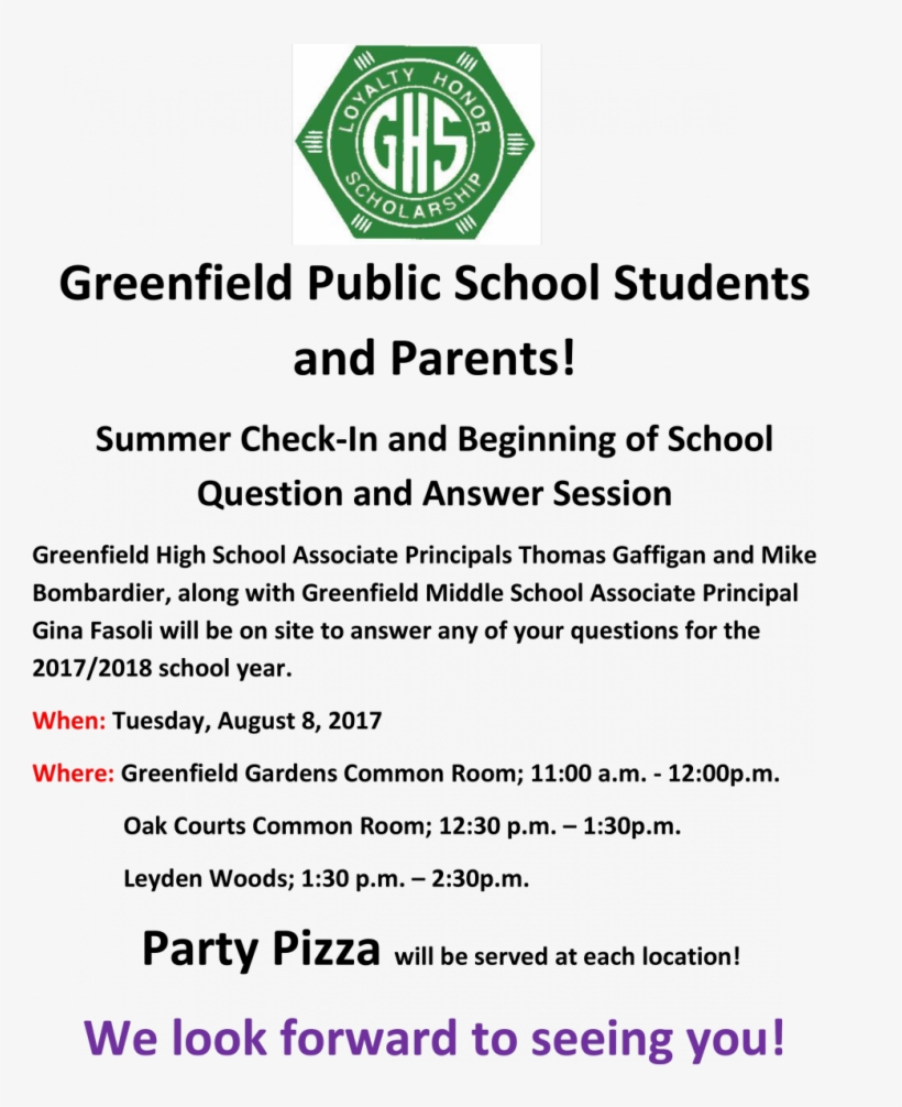 Greenfield High School Students And Parents Outreach - Colchester English Study Centre, transparent png download