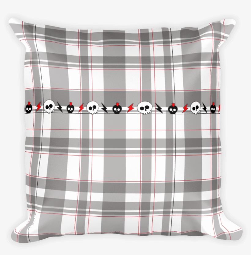 Punk And Rock Skull And Lightning Bolt Grey Plaid 18" - Plaid, transparent png download