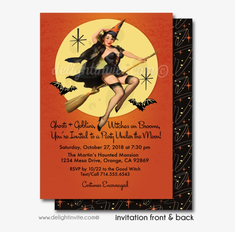 Retro Pin-up Girl Halloween Invitations - Adult Halloween Cocktail Party Invitations, transparent png download