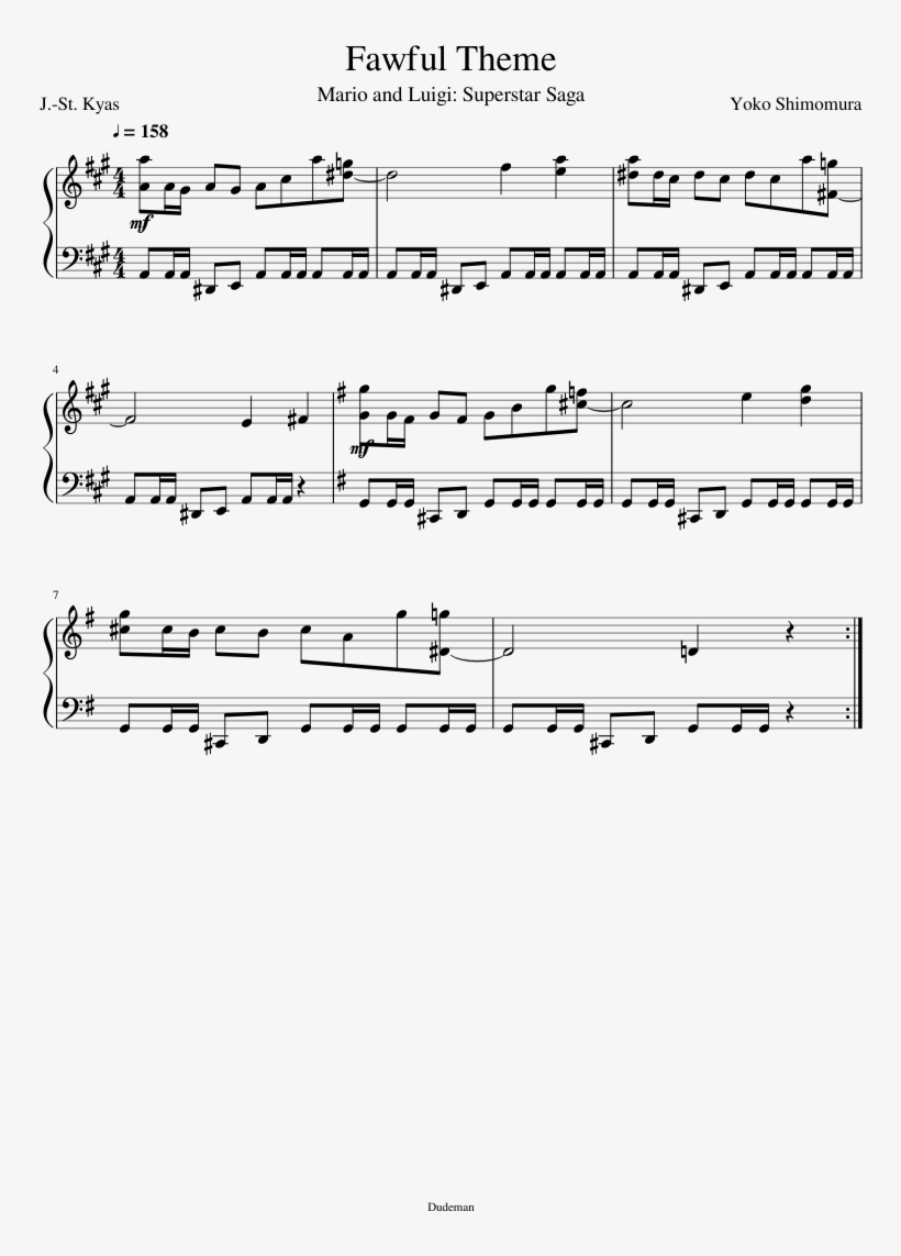 Fawful Theme Sheet Music Composed By Yoko Shimomura - Tired Alan Walker Piano Sheet, transparent png download