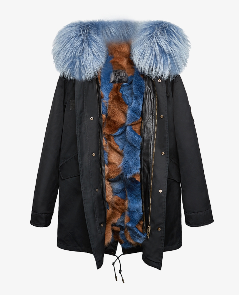 Black Parka Navy Zigzag Fox - Fur Clothing, transparent png download