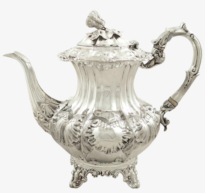 Antique Early Victorian Sterling Silver Coffee Pot, - Teapot, transparent png download