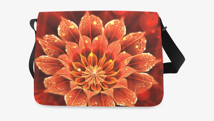 Red Dahlia Fractal Flower With Beautiful Bokeh Messenger - Messenger Bag, transparent png download
