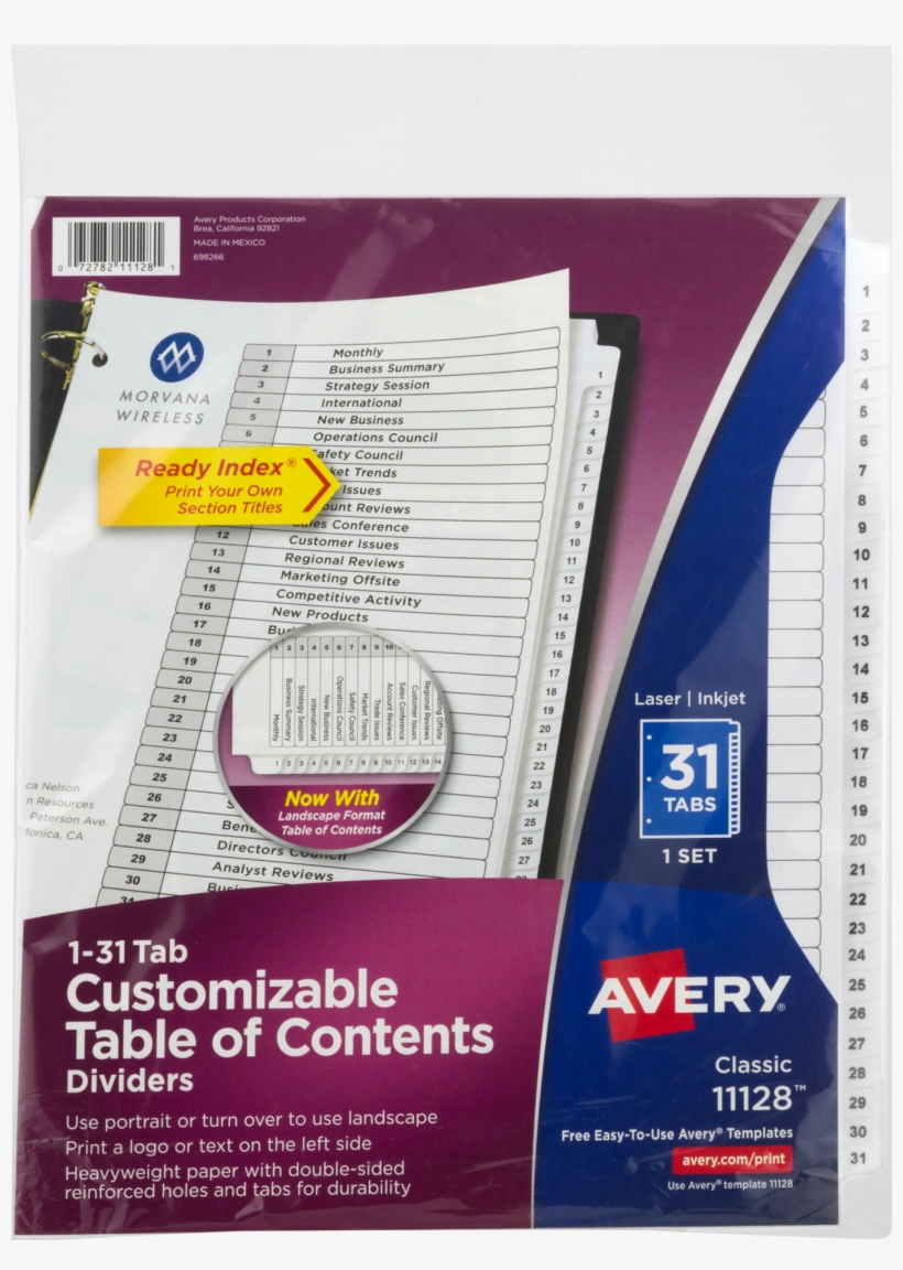 Avery Ready Index Toc Dividers, Preprinted 1-31 White - Avery Dividers, transparent png download
