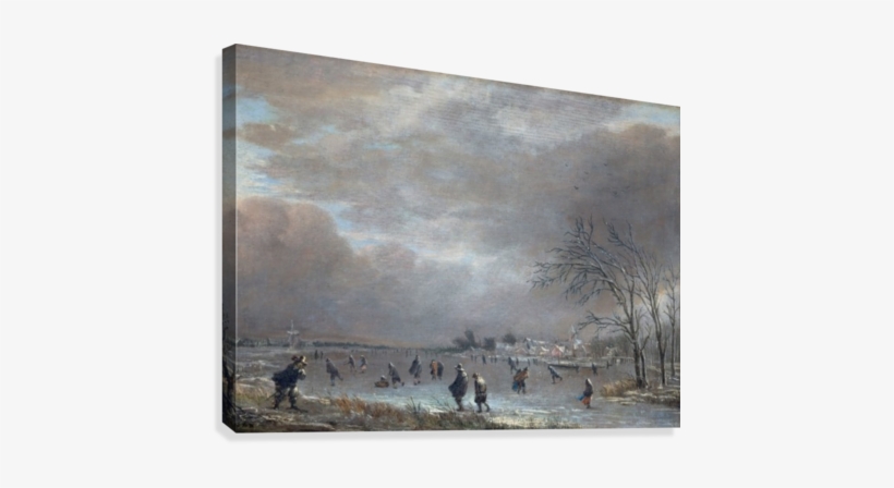 Landscape With Skaters On A Frozen River Canvas Print - Giclee Painting: Neer's Winter Landscape With Skaters, transparent png download