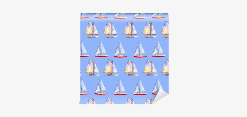 Watercolor Seamless Pattern With Sailboats, Bright - Sail, transparent png download