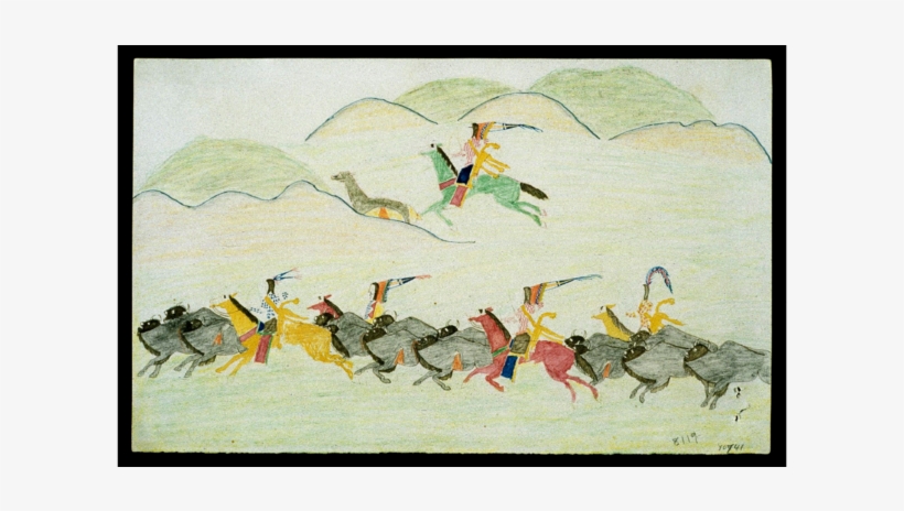 Drawing Of Buffalo Hunting By Shave Head, Or O Uk Ste - Drawing Of Indian Heritage, transparent png download