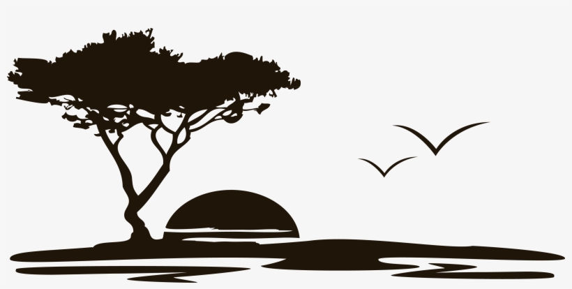 Sunset Silhouette Png Graphic Library Library - Scenery Vector Black And White, transparent png download