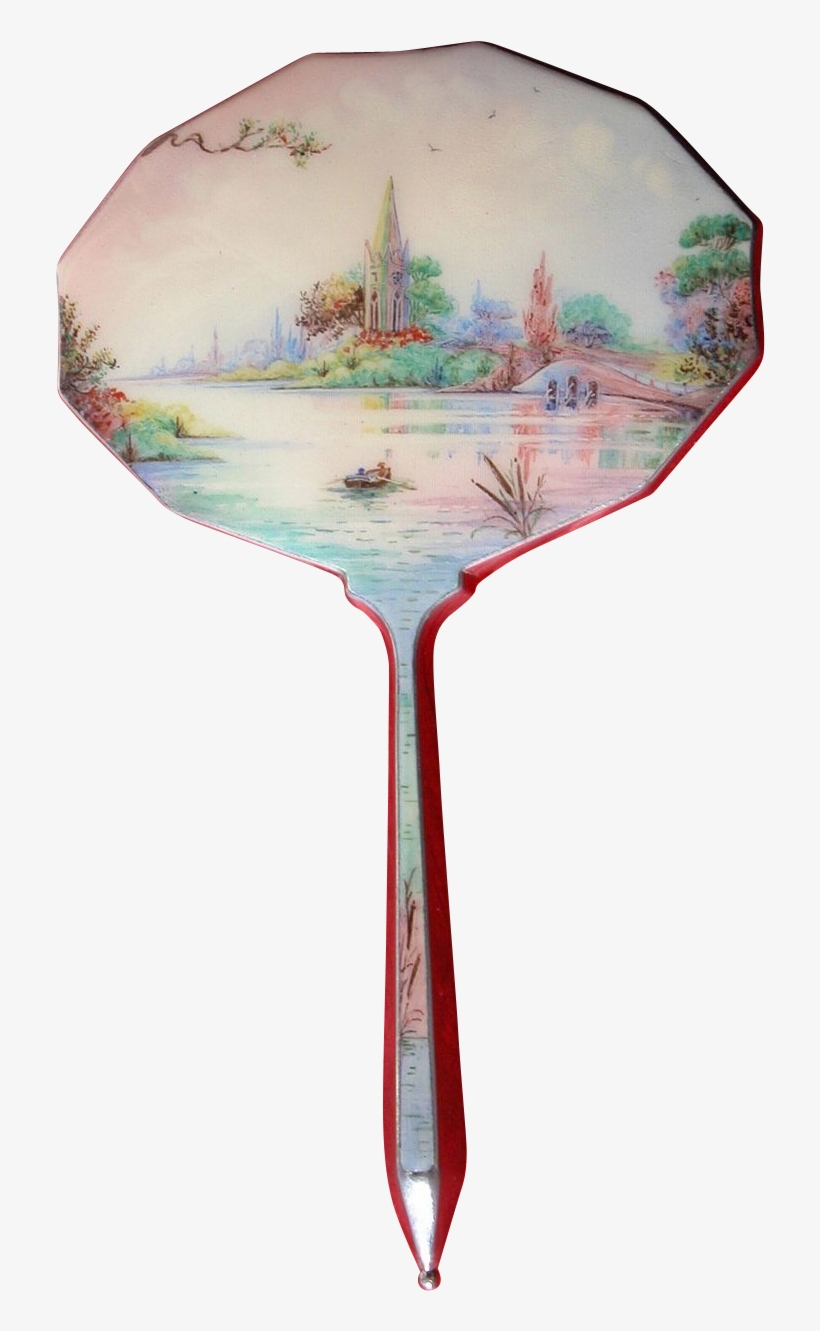 Enamel Hand-painted Hand Mirror 1920's W/ Chrome - Mirror, transparent png download