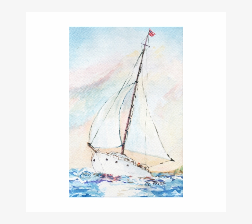Sailboat At Sea Fine Art Watercolor Painting Gallery - Watercolor Painting, transparent png download