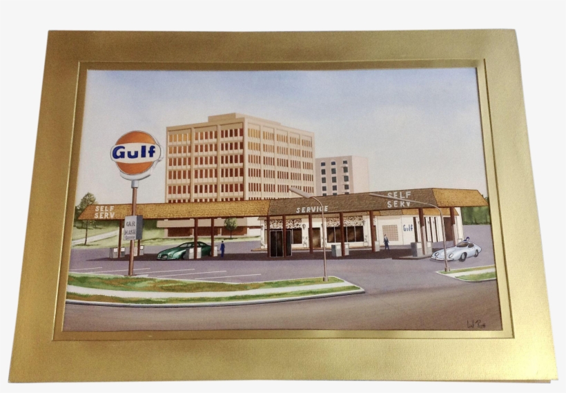 Carl Ross, Gulf Oil Gasoline Station Watercolor Painting - Watercolor Painting, transparent png download